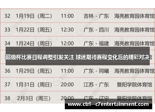 超级杯比赛日程调整引发关注 球迷期待赛程变化后的精彩对决