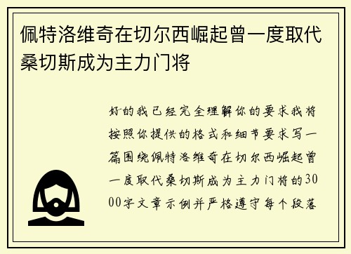 佩特洛维奇在切尔西崛起曾一度取代桑切斯成为主力门将